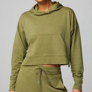 Fabletics Cloud Jersey Cropped Hoodie Size M Green Athleisure Moisture Wicking